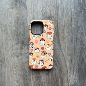 Orange Cowboy Ghost Pattern iPhone 15 Pro Max Phone Case